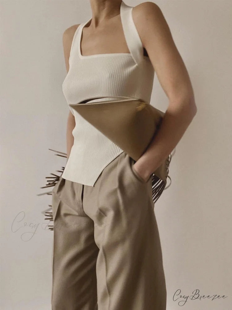 Asymmetrical Halter Graceful Rib Vest