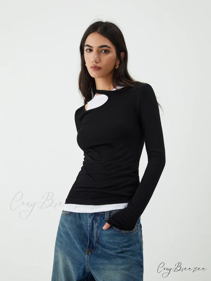 Asymmetrical Neck Graceful Long Sleeve Blouse