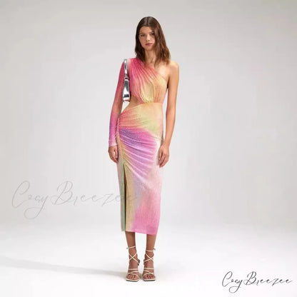 Asymmetrical Off-Shoulder Vibrant Luxurious Formal Dress promdress-250223