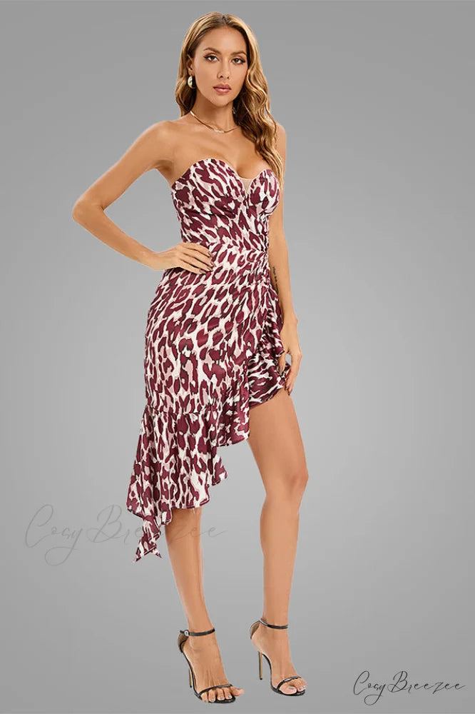 Asymmetrical Ruffle Stylish Satin Mini Dress