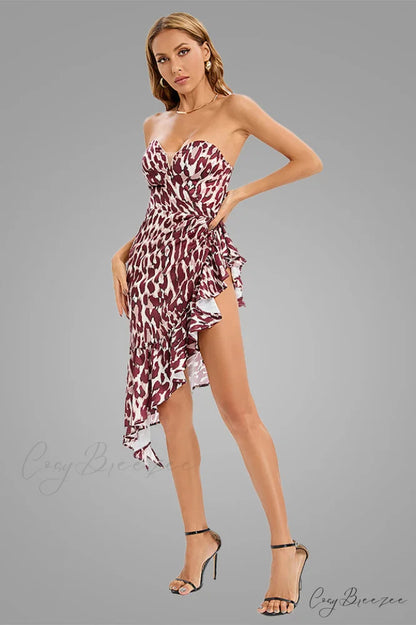Asymmetrical Ruffle Stylish Satin Mini Dress