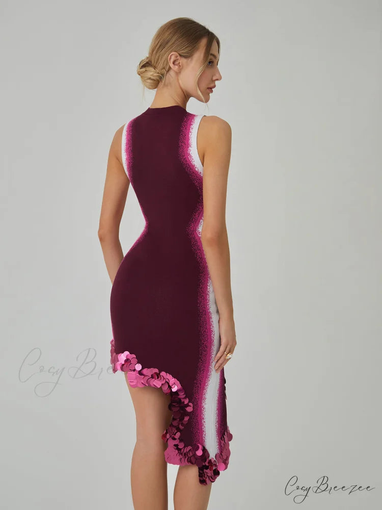 Asymmetry Hem with Trendy Glitter Decor Short Dress