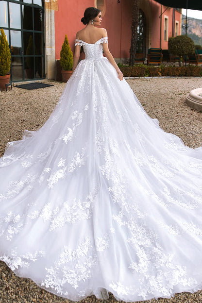 Athens Lace Applique Trendy Off-the-Shoulder Wedding Dress