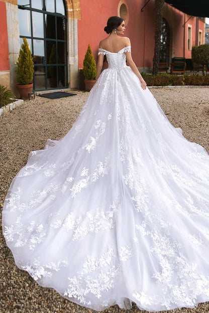 Athens Lace Applique Trendy Off-the-Shoulder Wedding Dress