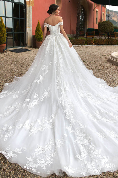 Athens Lace Applique Trendy Off-the-Shoulder Wedding Dress