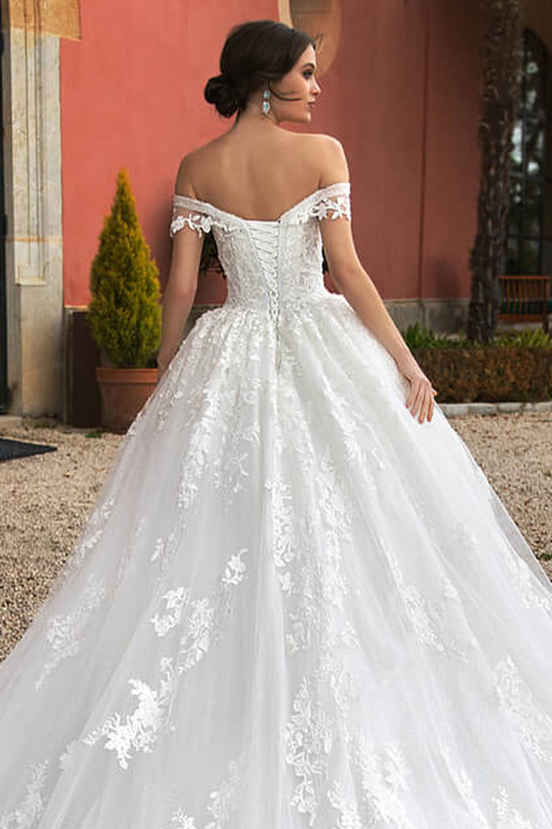 Athens Lace Applique Trendy Off-the-Shoulder Wedding Dress