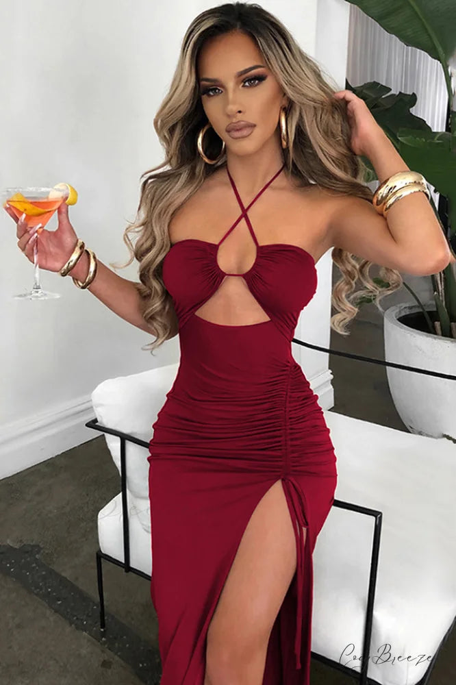 Athina Elegant Maxi Dress S / Wine