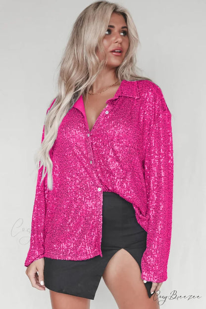 Attention Seeker Stylish Sequin Top S / Fuchsia
