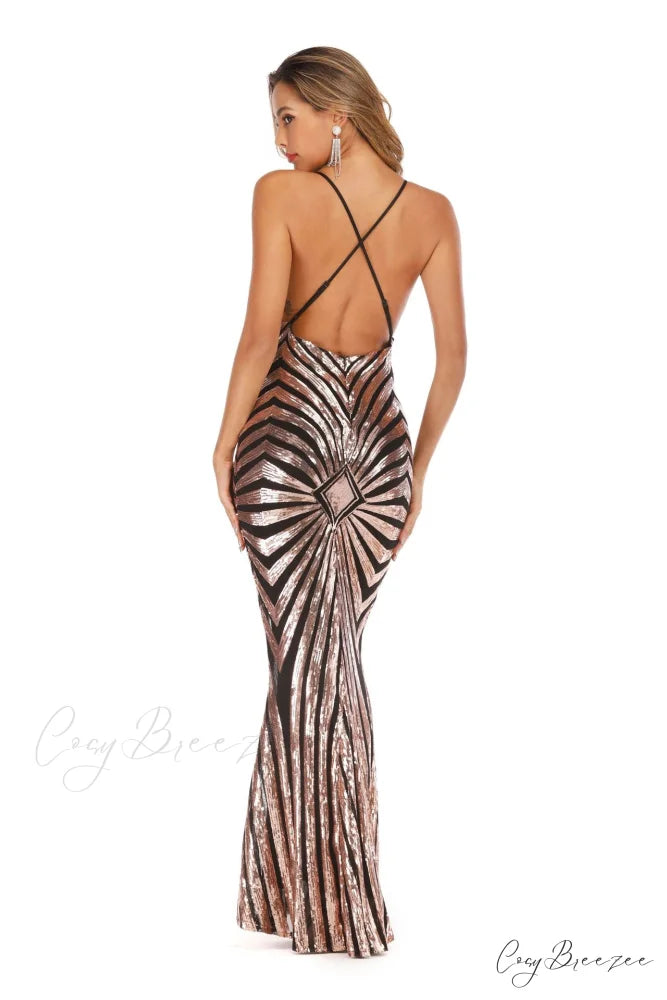 Aubrie Formal Stylish Sequin Scroll Dress