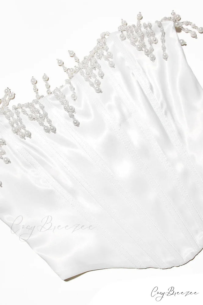 Aubrie Vintage Cream Charming White Beaded Bra