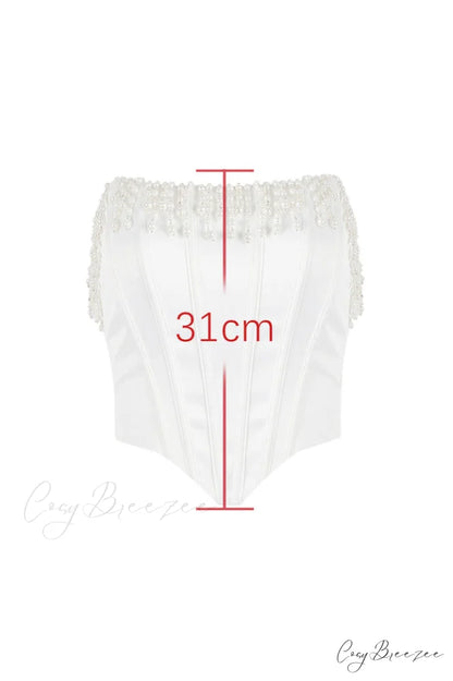 Aubrie Vintage Cream Charming White Beaded Bra XS / White