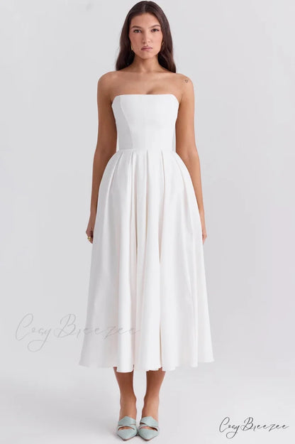 Audrey Elegant Midi Sundress XS / White