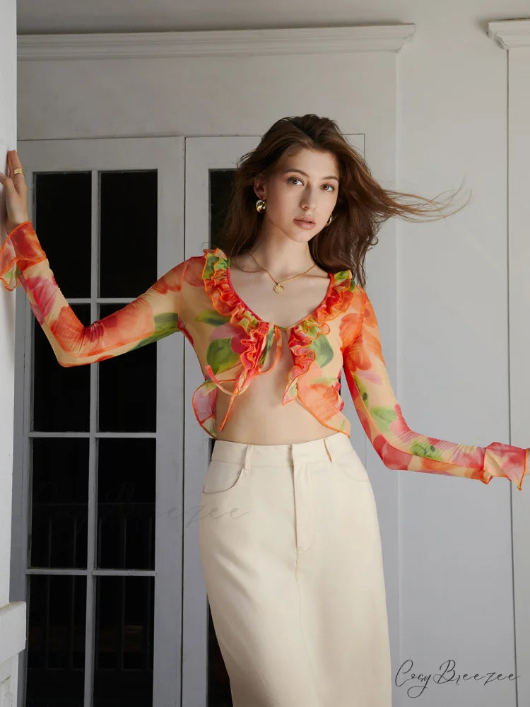 Aurora Tie Dye Mesh Modern Fly Away Crop Top