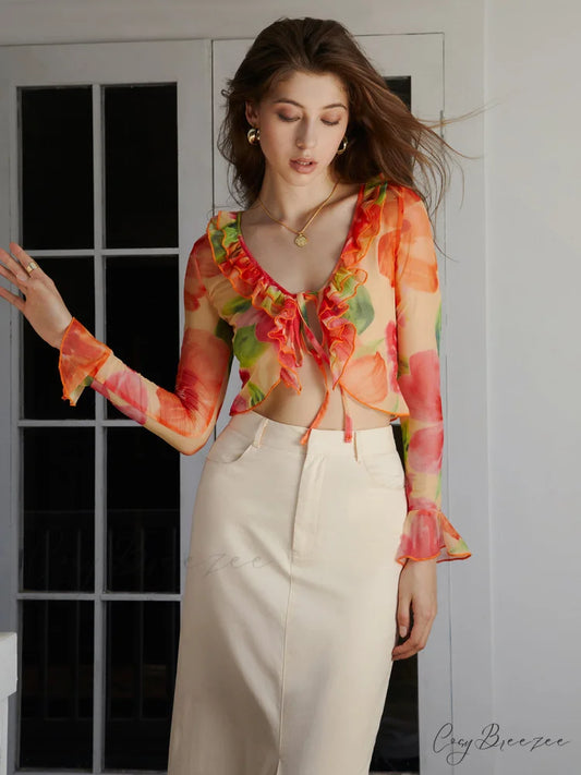 Aurora Tie Dye Mesh Modern Fly Away Crop Top Pink / S