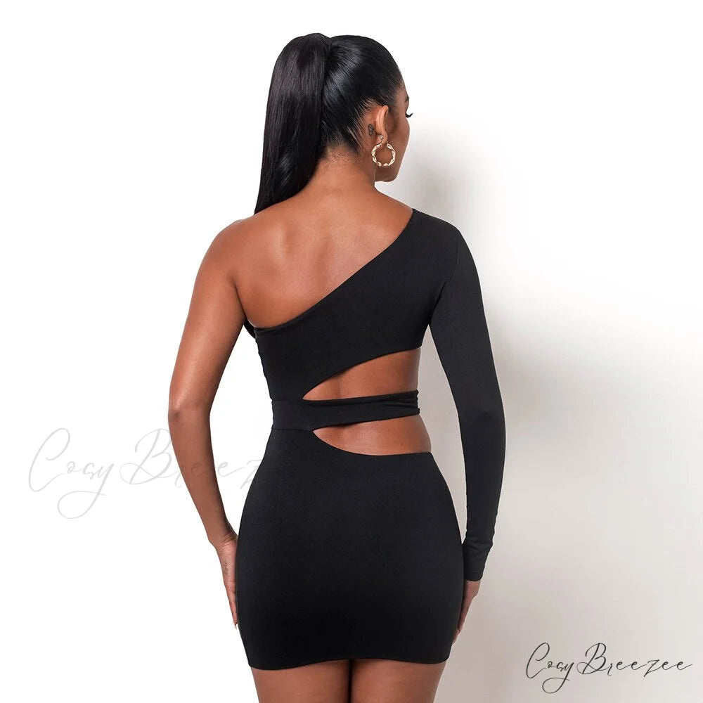 Autumn Bodycon - White Out Shoulder Evening Women Club Gown - Cut One Dress
