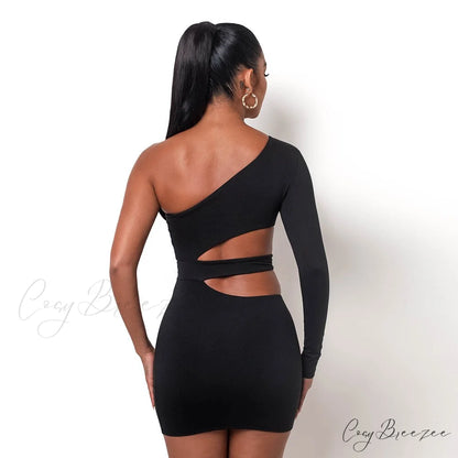 Autumn Bodycon - White Out Shoulder Evening Women Club Gown - Cut One Dress