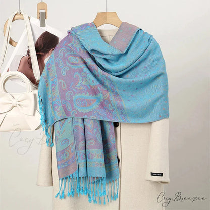 Autumn Cashmere Pashmina Shawl Scarf blue scarf-241228