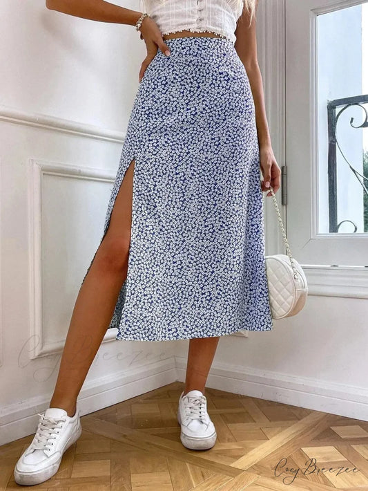 Autumn European American Floral Half Skirt A-line Wrap Hip Long skirt-250126