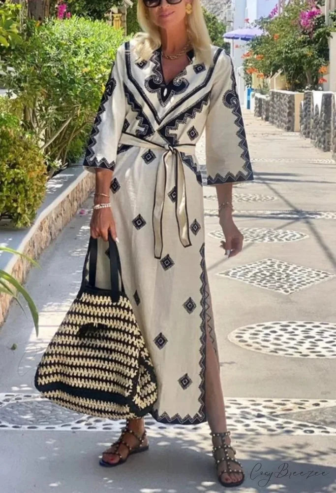 Autumn Fragrant Hemp A-line Boho Dress bohodress-250126
