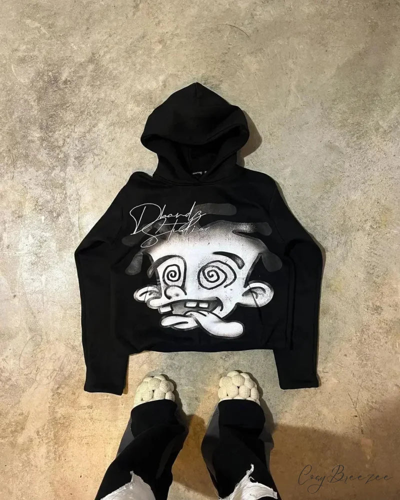 Autumn Fun Pattern Printed Hoodie black 1 / M hoodies-241228