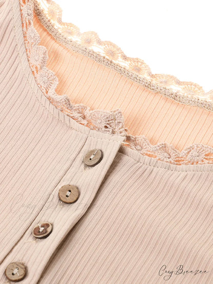 Autumn Lace Women Sexy Splicing Slim Long Spring Patchwork T-Shirt Arm Button Tee Streetwear