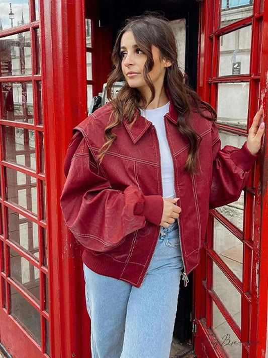 Autumn Leather Oversize Long Sleeve Turn-down Collar Fashion Casual Jacket