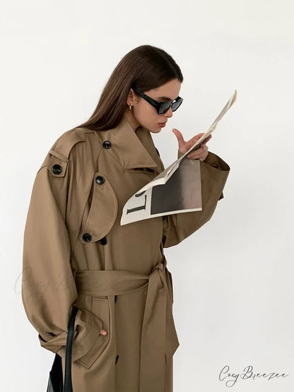 Autumn Long Grey Black Double Breasted Loose Casual Korean Fashion 2024 Stylish Coat