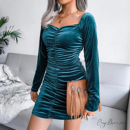 Autumn Long Sleeve Trendy Turtleneck Bodycon Mini Dress style 2 green / S