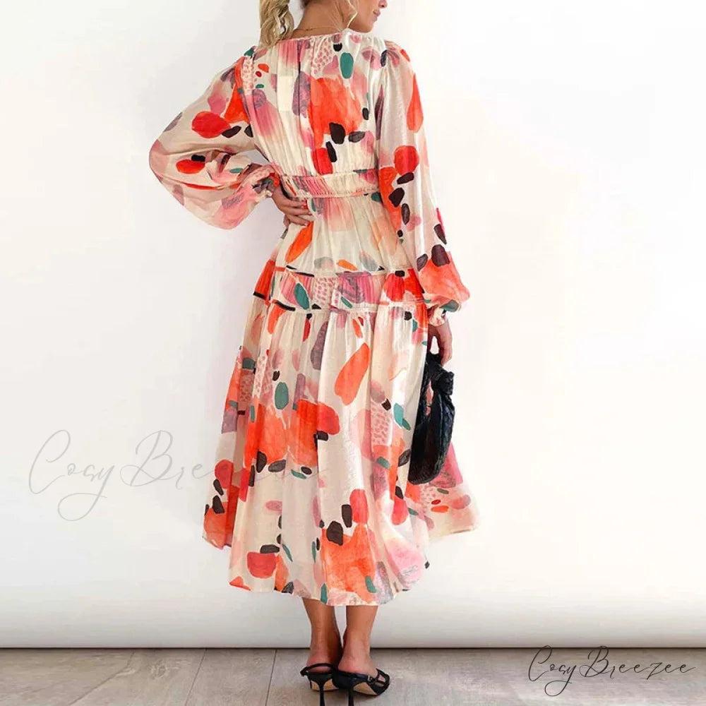 Autumn Long Sleeved Pleated Maxi Dress Boho Dress
