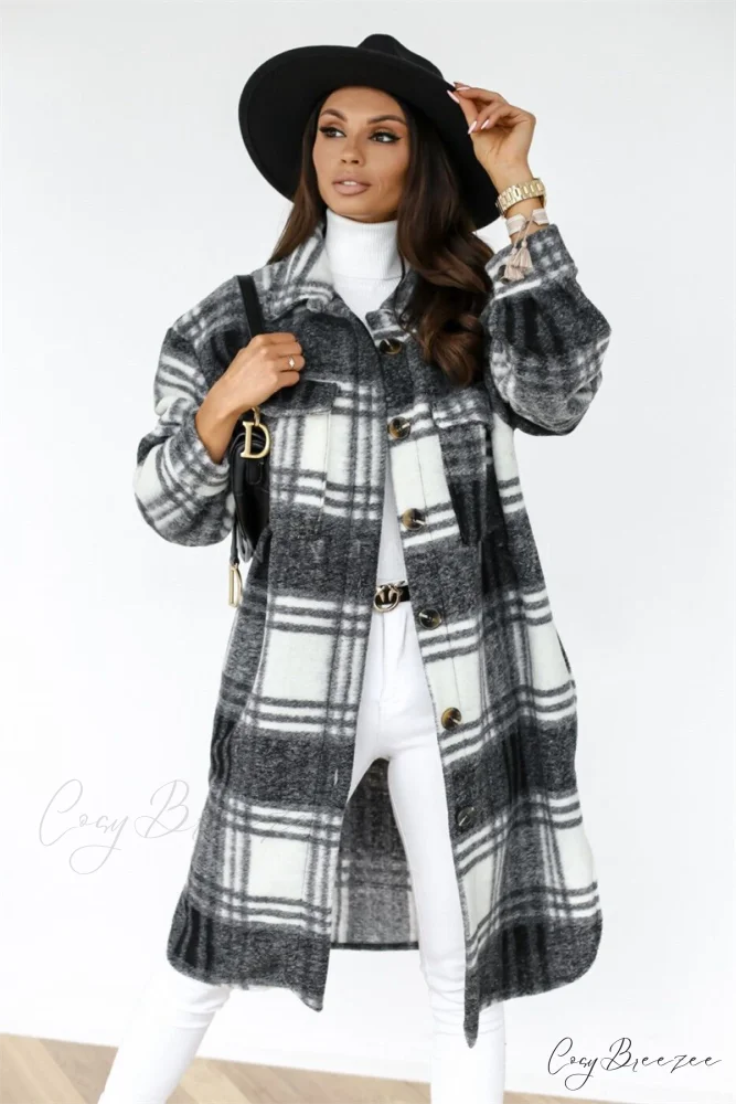 Autumn Plaid for Jacket Warm Fashion Patterned Winter - Women Overcoat 2-Black / S