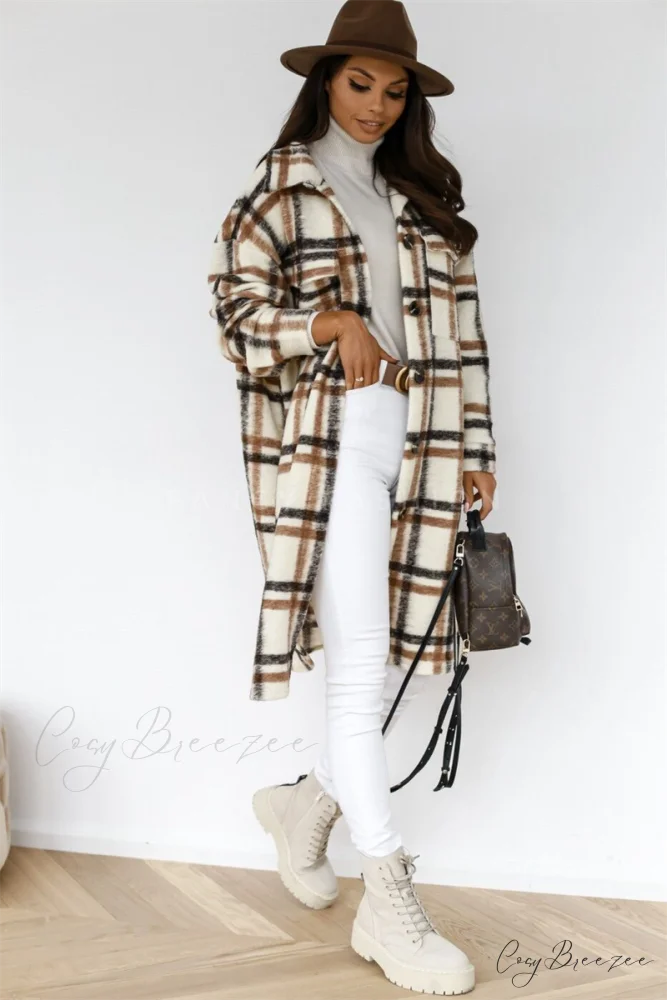 Autumn Plaid for Jacket Warm Fashion Patterned Winter - Women Overcoat 3-Black Khaki / S
