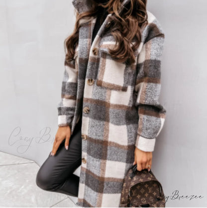 Autumn Plaid for Jacket Warm Fashion Patterned Winter - Women Overcoat 4-Beige Gray / S