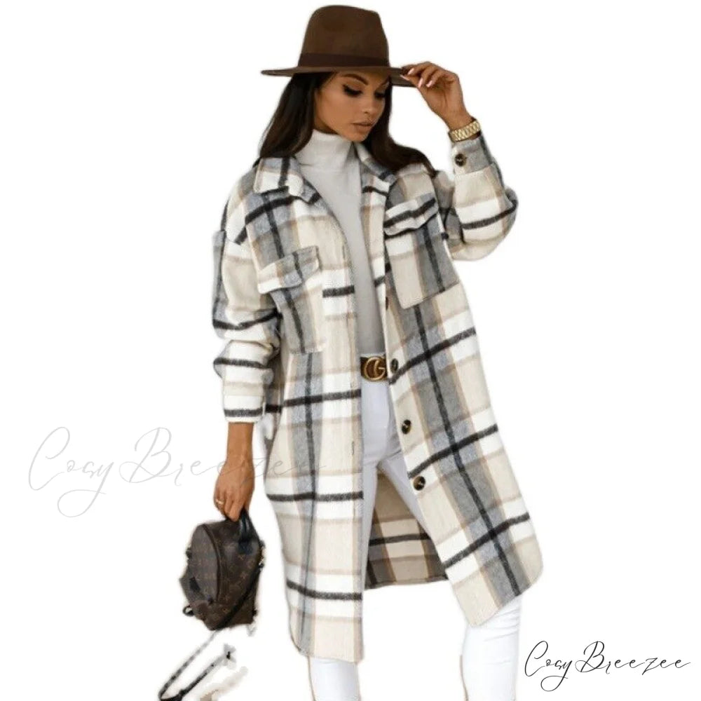 Autumn Plaid for Jacket Warm Fashion Patterned Winter - Women Overcoat