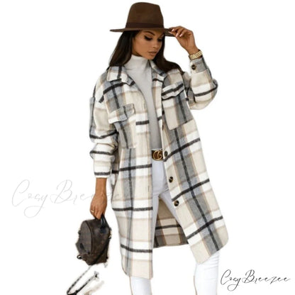 Autumn Plaid for Jacket Warm Fashion Patterned Winter - Women Overcoat