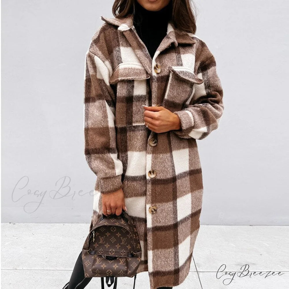 Autumn Plaid for Jacket Warm Fashion Patterned Winter - Women Overcoat 7-Dark Brown / S