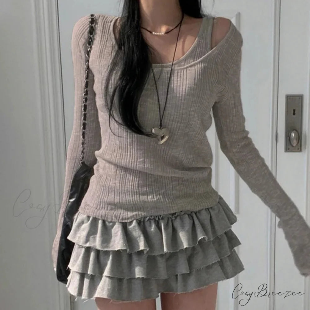 Autumn Simple Retro Long Sleeve Knit Top GRAY / One Size knittop-250126