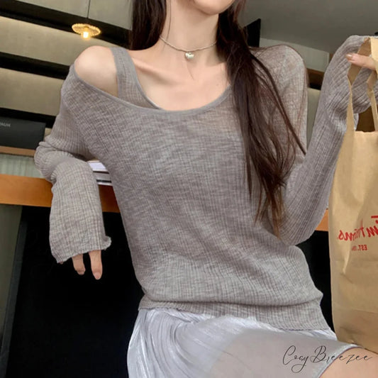 Autumn Simple Retro Long Sleeve Knit Top GRAY / One Size knittop-250126