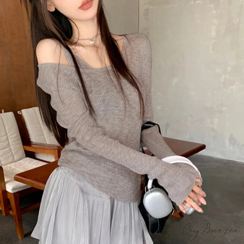 Autumn Simple Retro Long Sleeve Knit Top GRAY / One Size knittop-250126