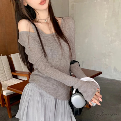 Autumn Simple Retro Long Sleeve Knit Top GRAY / One Size knittop-250126