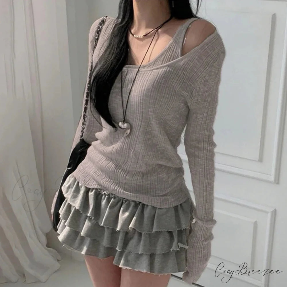 Autumn Simple Retro Long Sleeve Knit Top GRAY / One Size knittop-250126