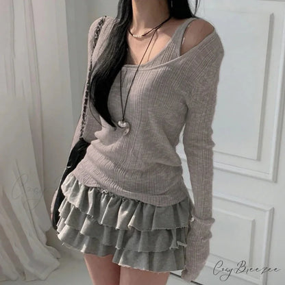 Autumn Simple Retro Long Sleeve Knit Top GRAY / One Size knittop-250126