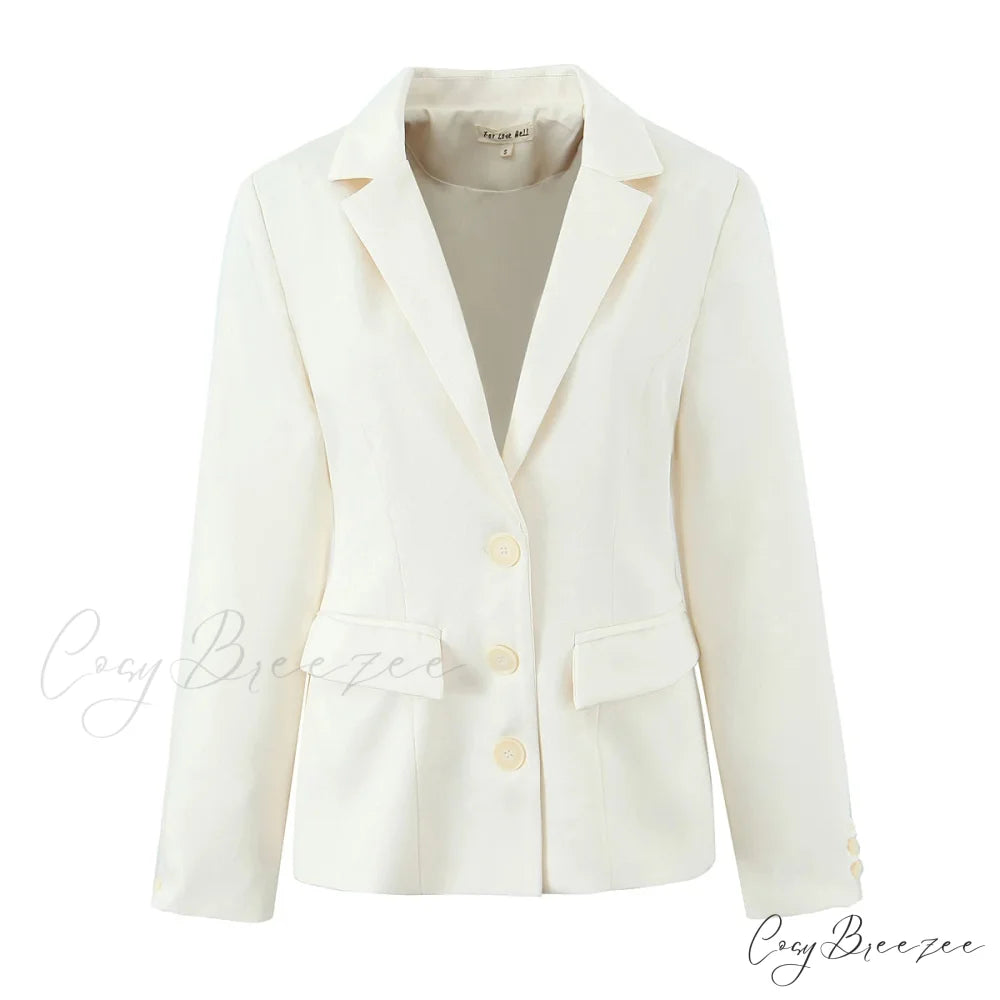 Autumn Single-Breasted Buttons Slim Waist Retro Shoulder Full Sleeve Blazer