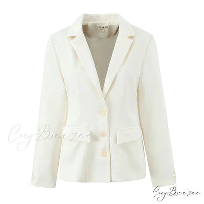 Autumn Single-Breasted Buttons Slim Waist Retro Shoulder Full Sleeve Blazer