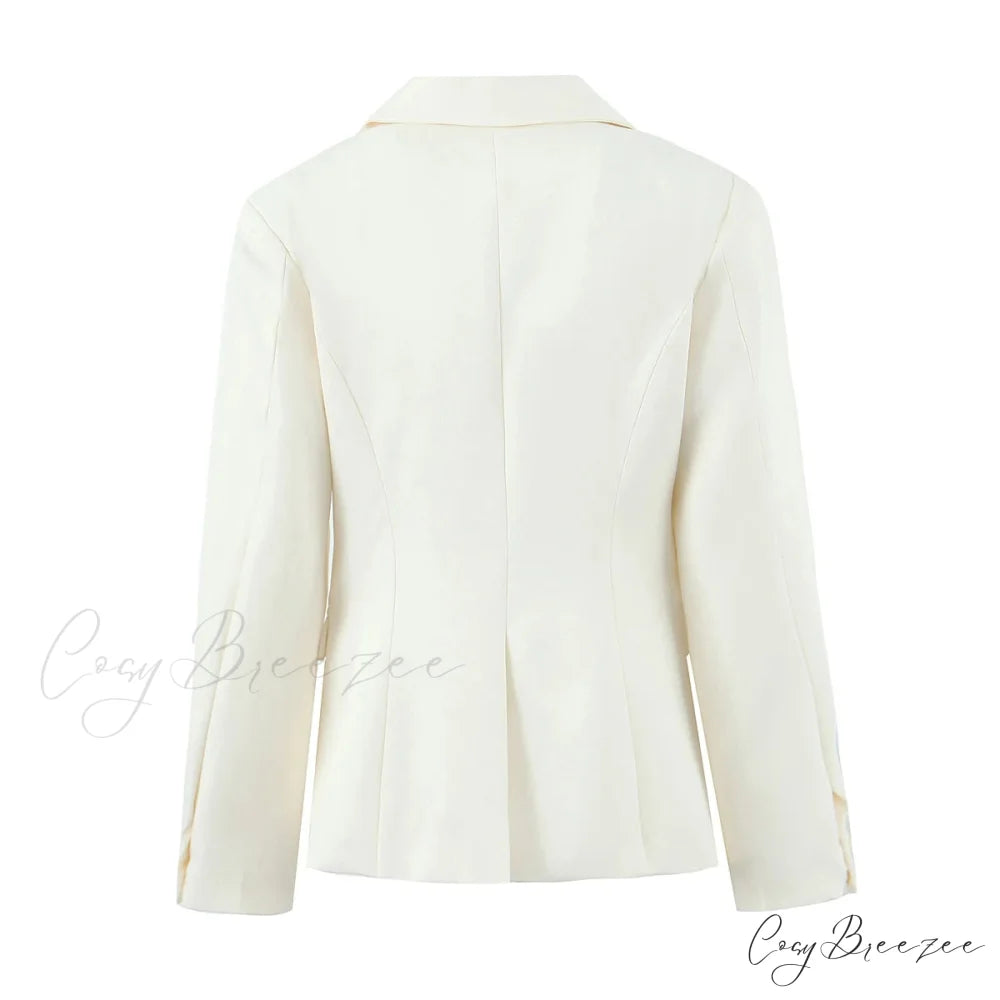 Autumn Single-Breasted Buttons Slim Waist Retro Shoulder Full Sleeve Blazer