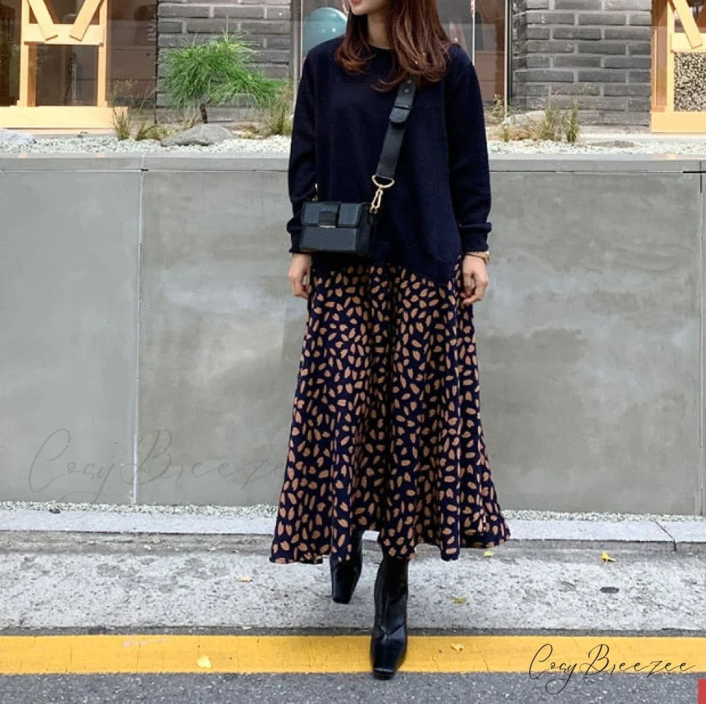 Autumn Size Gown Two Fake Gown Design Patchwork Piece T-Shirt Long Robe Arm Plus Women XL-5XL D08108R Blue A / XL