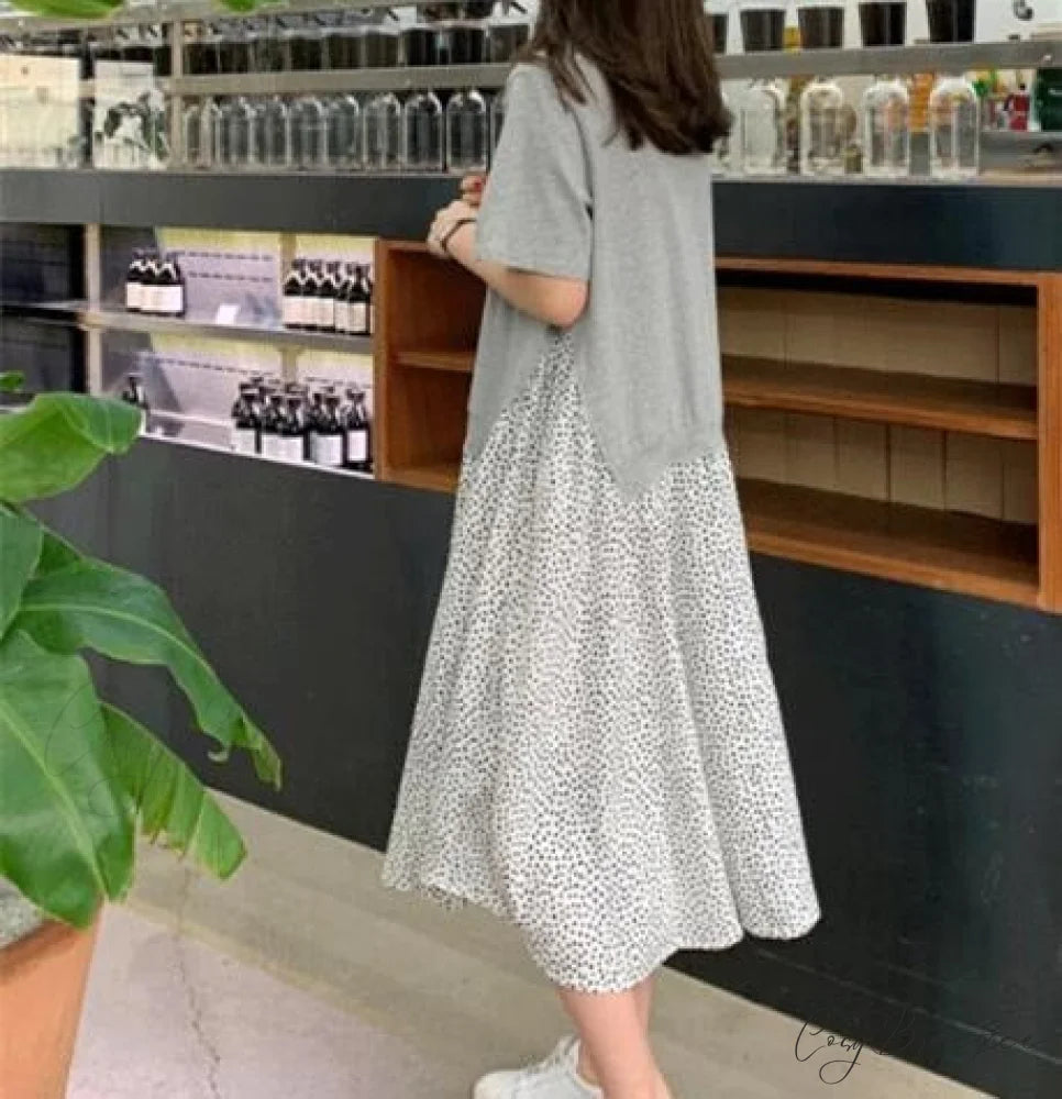 Autumn Size Gown Two Fake Gown Design Patchwork Piece T-Shirt Long Robe Arm Plus Women XL-5XL D08108R Grey D / XL