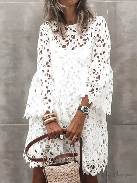 Autumn Solid Color Lace Hollow Floral Casual Dress oldfloraldress-250126