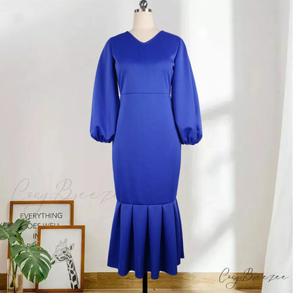 Autumn Spring Occasion Female V Neck Event BerryBetty Gown African Puff Sexy Bodycon Women Fashion Robes Sleeves Party