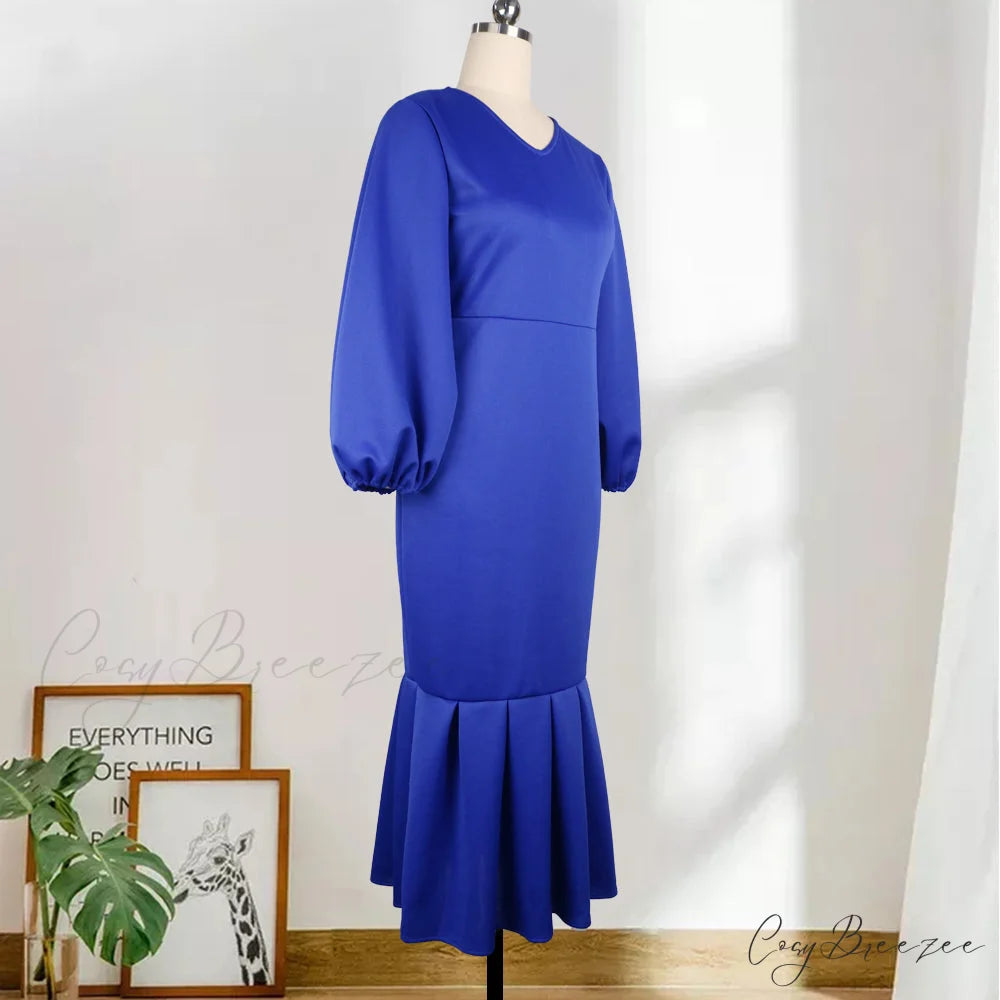 Autumn Spring Occasion Female V Neck Event BerryBetty Gown African Puff Sexy Bodycon Women Fashion Robes Sleeves Party