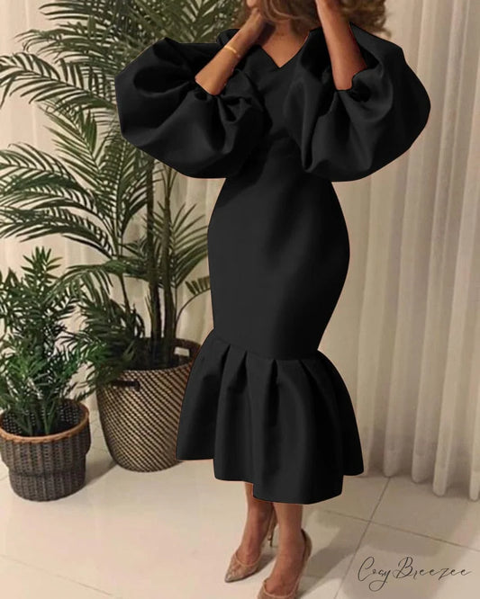 Autumn Spring Occasion Female V Neck Event BerryBetty Gown African Puff Sexy Bodycon Women Fashion Robes Sleeves Party